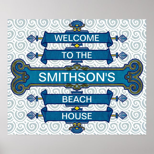 Anpassningsbar Blue Beach House-tecken med Scallop Poster (Framsidan)