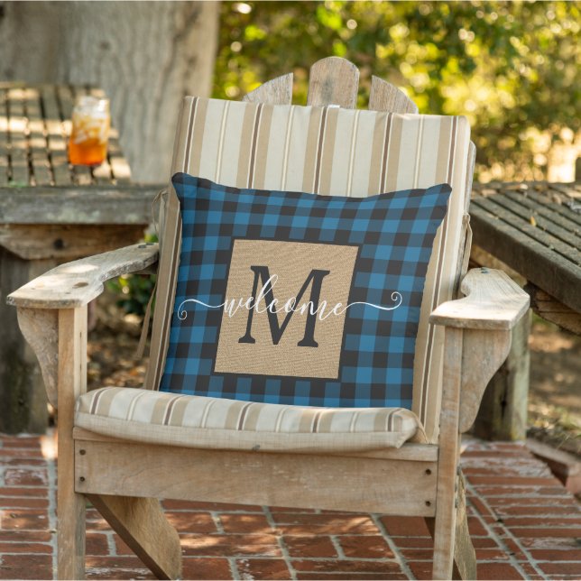 Anpassningsbar Blue Black Buffalo Check Tartan Mön Kudde (Stol)