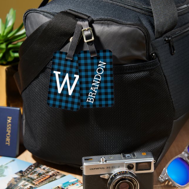 Anpassningsbar Blue Black Buffalo Lumberjack Mönst Bagagebricka (Fram & Baksida)