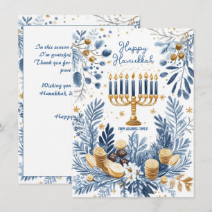 Anpassningsbar Blue Blommar Hanukkah Menorah Julkort