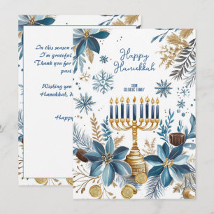 Anpassningsbar Blue Blommar Hanukkah Menorah Julkort