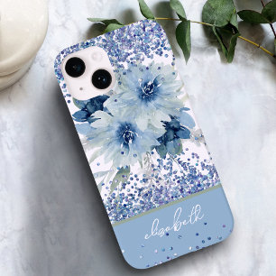 Anpassningsbar Blue Blommigt Glitter Personlig Nam