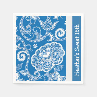 Anpassningsbar Blue Blommigt Party Napkins Pappersservett