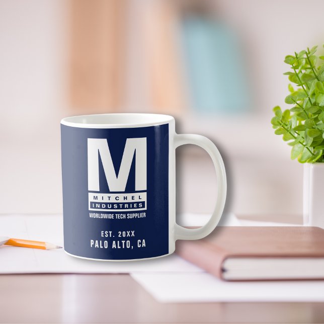 Anpassningsbar Blue Bold Monogram Logotyp Business Kaffemugg (Skapare uppladdad)