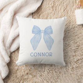 Anpassningsbar Blue Bow Coquette Aesthetic Gingham Kudde
