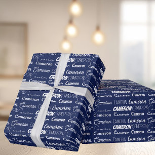 Anpassningsbar Blue Boys Namn Collage Birthday Presentpapper