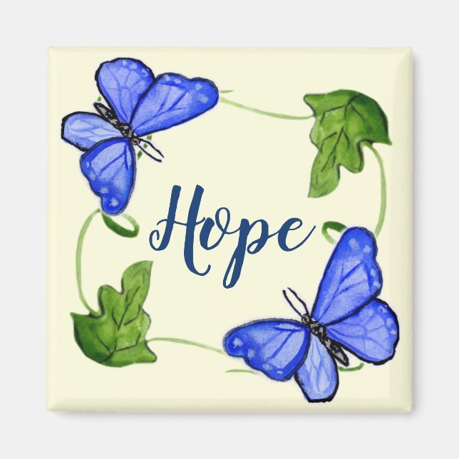Anpassningsbar Blue Butterfly with Vines Magnet (Framsidan)