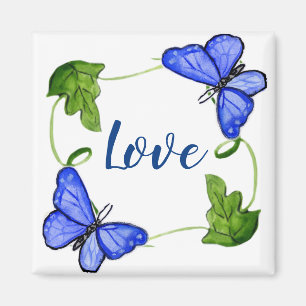 Anpassningsbar Blue Butterfly with Vines Magnet