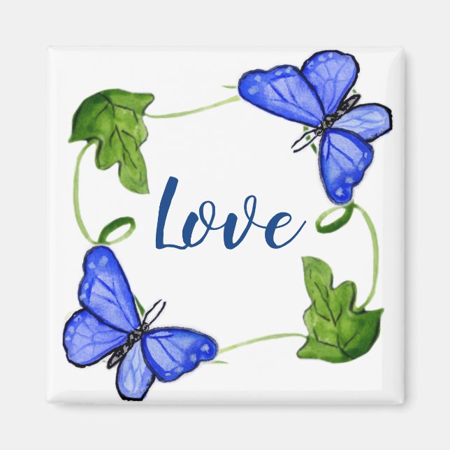Anpassningsbar Blue Butterfly with Vines Magnet (Framsidan)