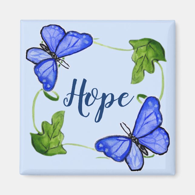 Anpassningsbar Blue Butterfly with Vines Magnet (Framsidan)