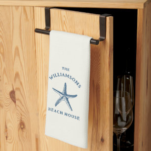 Anpassningsbar Blue Coastal Starfish Beach House Kökshandduk