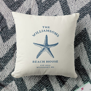 Anpassningsbar Blue Coastal Starfish Beach House Kudde