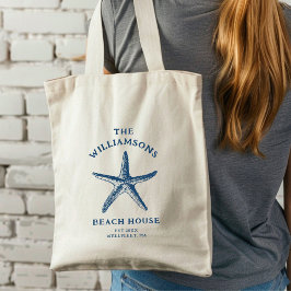 Anpassningsbar Blue Coastal Starfish Beach House Tygkasse