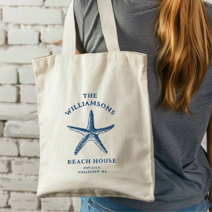 Anpassningsbar Blue Coastal Starfish Beach House Tygkasse