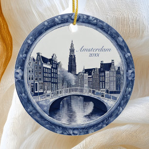 Anpassningsbar Blue Delft Amsterdam Souvenir Julgransprydnad Keramik