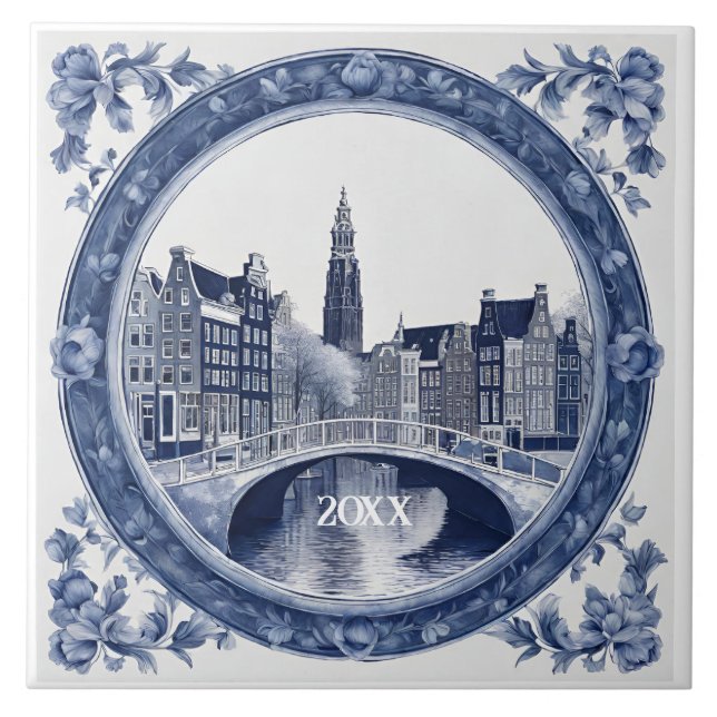 Anpassningsbar Blue Delft Amsterdam Souvenir Kakelplatta (Framsidan)