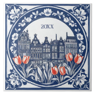 Anpassningsbar Blue Delft Amsterdam Souvenir Kakelplatta
