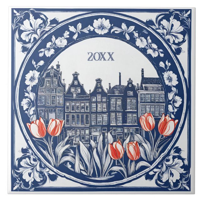 Anpassningsbar Blue Delft Amsterdam Souvenir Kakelplatta (Framsidan)