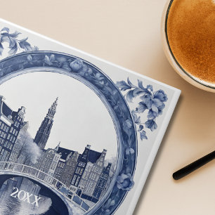 Anpassningsbar Blue Delft Amsterdam Souvenir Kakelplatta