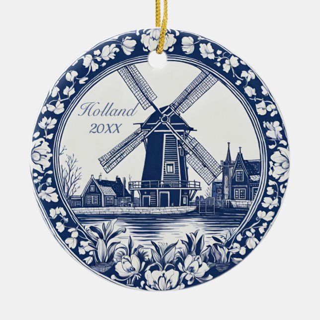 Anpassningsbar Blue Delft Holland Souvenir Julgransprydnad Keramik (Framsidan)