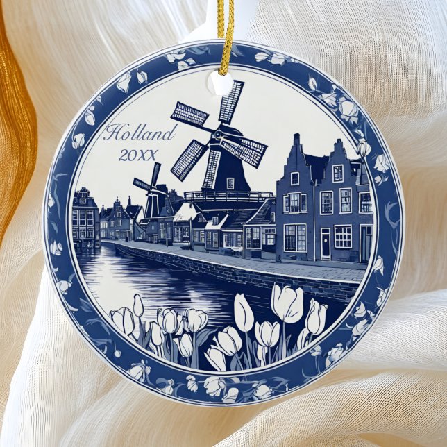 Anpassningsbar Blue Delft Holland Souvenir Julgransprydnad Keramik (Skapare uppladdad)