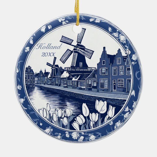Anpassningsbar Blue Delft Holland Souvenir Julgransprydnad Keramik (Baksidan)
