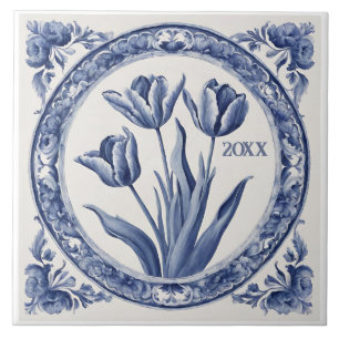 Anpassningsbar Blue Delft Tulips Souvenir Kakelplatta