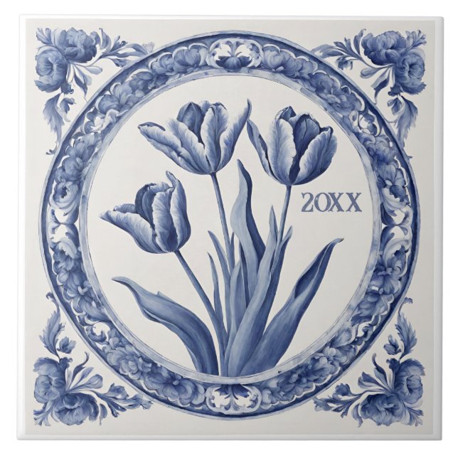 Anpassningsbar Blue Delft Tulips Souvenir Kakelplatta (Framsidan)