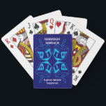 Anpassningsbar Blue Dreidel Hanukkah Casinokort<br><div class="desc">Snyggt blå HANUKKAH SAMEACH spelar kort med cyan blue dreidel mönster i mitten. Bakgrunden färg är Cobalt Blue. Texten lyder HANUKKAH SAMEACH längst upp och EN UNDERBAR MIRACLE HÄNDE I grund. Båda är ANPASSADEN om du vill ersätta med en namn eller annan text. Välj mellan ett brett urval av judiskt-tematiska...</div>