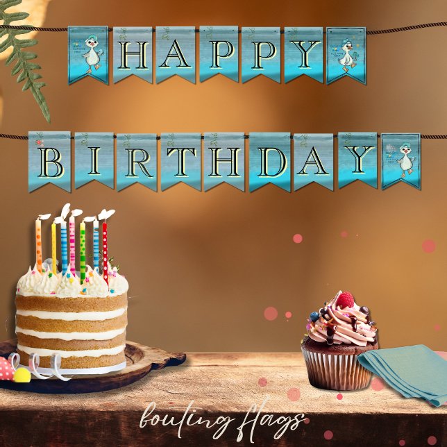 Anpassningsbar Blue Fånig Goose Födelsedagsfest Fl Vimplar (Custom Blue Silly Goose Birthday Party Flags)