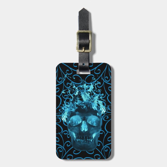 Anpassningsbar Blue Flame Skull Luggage Tag Bagagebricka (Vertikal Framsida)