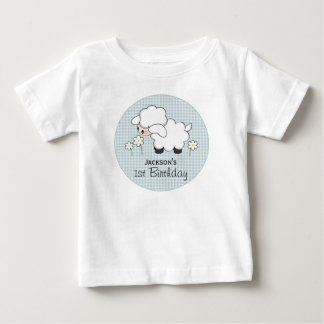 Anpassningsbar Blue Gingham Lamb födelsedag Tee