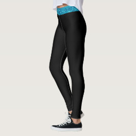 Anpassningsbar Blue Glitter Rand Black Leggings Wo