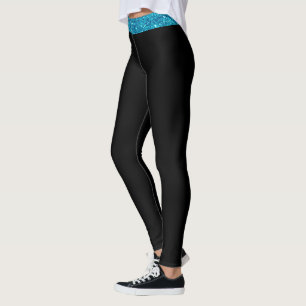 Anpassningsbar Blue Glitter Rand Black Leggings Wo