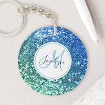 Anpassningsbar Blue Glitter Sjöjungfru Monogrammed<br><div class="desc">Anpassa enkelt denna vackra glatt blå faux-nyckelkedja i glitter med ditt anpassningsbar monogram och namn.</div>