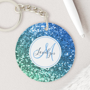 Anpassningsbar Blue Glitter Sjöjungfru Monogrammed