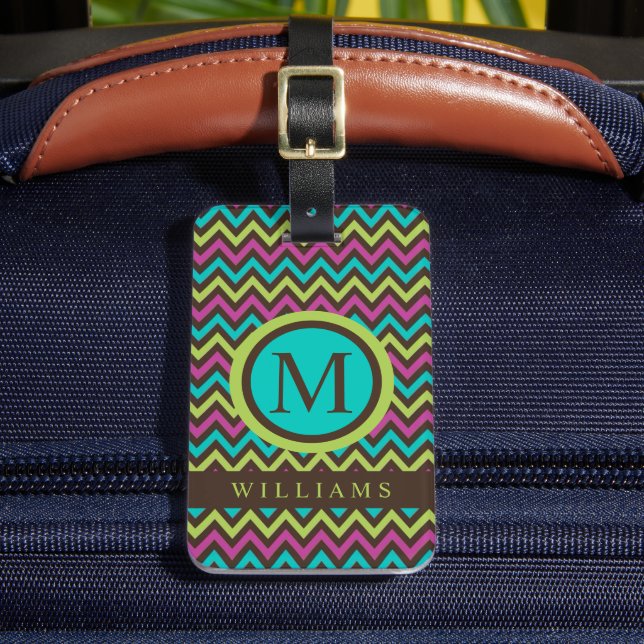 Anpassningsbar Blue Grönt Lila Black Chevron Mönst Bagagebricka (Framsida Insitu 2)