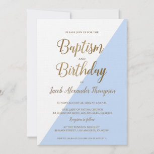 Anpassningsbar Blue Guld Joint Baptism och födelse Inbjudningar