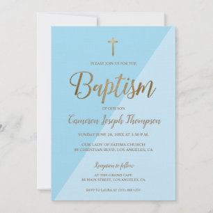 Anpassningsbar Blue Hues Guld Modern Baptism-inbju Inbjudningar