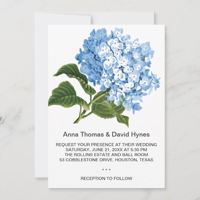 ANPASSNINGSBAR BLUE HYDRANGEA PERSONLIG BRÖLLOP IN INBJUDNINGAR (Framsida)