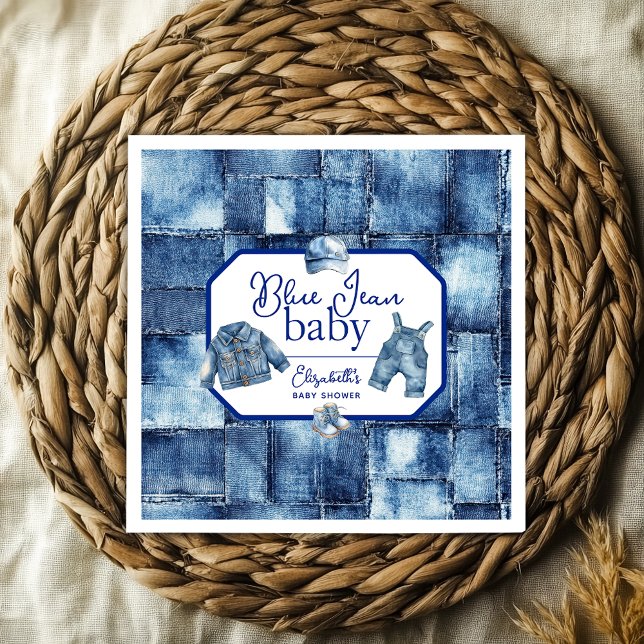Anpassningsbar Blue Jean Baby Denim Theter Baby Sh Pappersservett (Custom Blue Jean Baby Denim Themed Baby Shower Napkins)