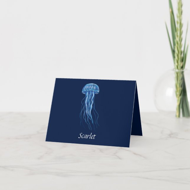 Anpassningsbar Blue Jellyfish illustration Tack fö Kort (Framsida)
