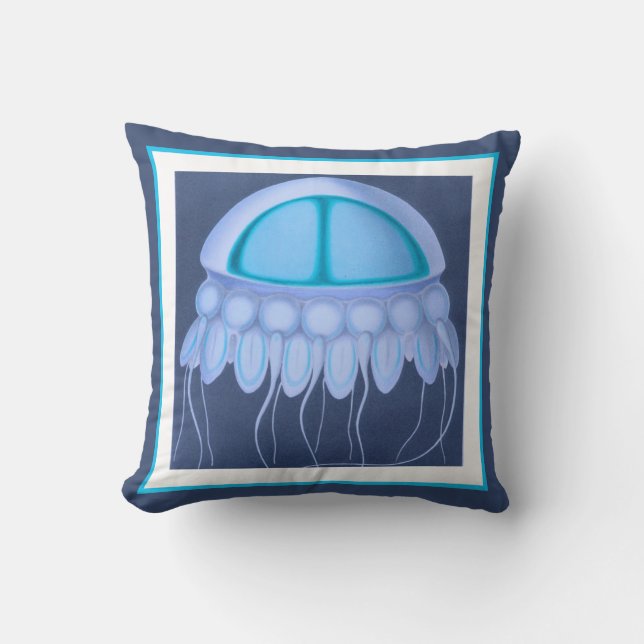 Anpassningsbar Blue Jellyfish modern kust navy tea Kudde (Framsida)