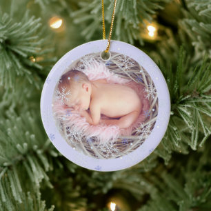 Anpassningsbar Blue Keepsaké Photo Baby Första jul Julgransprydnad Keramik