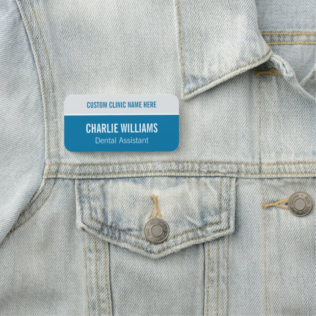 Anpassningsbar Blue Large Dental Clinic Employee Namnbricka (På plats)