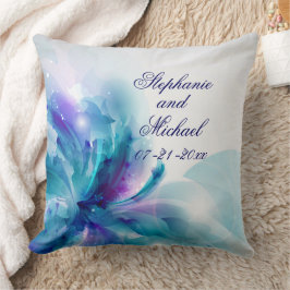 Anpassningsbar Blue & Lila Abstrakt Bröllop Pillow Kudde