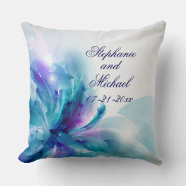 Anpassningsbar Blue & Lila Abstrakt Bröllop Pillow Kudde