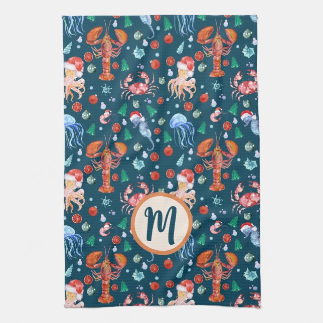 Anpassningsbar Blue Lobster Crustaceancore Helgdag Kökshandduk (Vertikal)