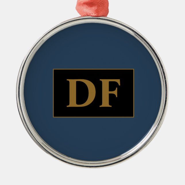 Anpassningsbar Blue med Guld Initialer Julgransprydnad Metall (Framsidan)