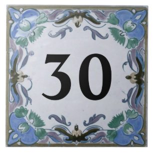 Anpassningsbar Blue Mediterranean House Number - s Kakelplatta